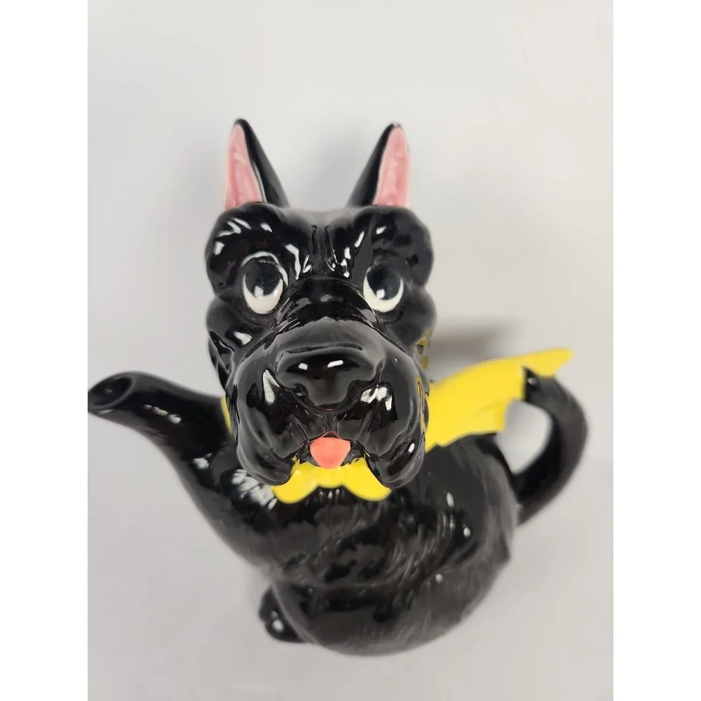 Vtg 1950s Norcrest Japan Black Scottie Dog Teapot 7670 Yellow Bow Ceramic Rare